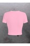 Women's Pink Outher Bank Flag Printed Crew Neck Tight Crop Tshirt - 3