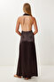 Degaje Collar Satin Surface Dress Lfg0033 Brown - 5