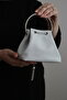 Women's Silvery Silver Elegant Metal Handle Silvery Textured Evening Dress Bag - 2