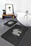 Black and White 2-Piece Non-Slip Base Washable Bath Mat Set with Elephant and Daisy Motifs