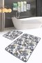 Navy Blue Gold Colored Tropical Leaf Patterned 2-Piece Non-Slip Base Washable Bath Mat Set - 4