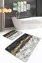 Marble Textured Black-Grey Gold Detailed Set of 2 Non-Slip Base Washable Bathroom Mat