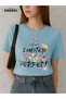 I'M Perfect Printed Cotton Fabric Girl Light Blue T-Shirt - 2