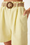 Straw Belted Linen Shorts Hbv0006 Yellow - 4