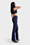 Women's Navy Blue Color 19W5-33 High Waist Flare Fit Accessory Detailed Flexible Fabric Design Denim Jean - 4