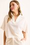 Women's White Polo Collar Casual Linen Blouse Blz-19003061