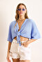 Women's Blue Wrap Kimono Blouse Blz-19003068 - 3