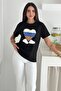 Women's Black Accessory Detailed 100% Cotton T-Shirt - 3