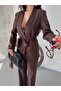 Women's double belted blazer jacket pants set - 5