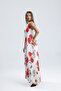 Lined Pleated Long Evening Chiffon Dress |   Elb3512 Ecru Floral - 2