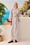 Wide Collar Pleated Detail Dress Gray