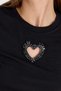 Black Stone Embroidered Heart Detailed Viscose/Soft Fabric Crop T-Shirt 2444 - 4