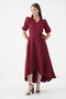 Double Breasted Collar Girdle Detail Asymmetrical Cutout Stretchy Atlas Fabric Midi Length Flared Women's Evening Dress 410