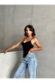 Women's Black Thread Strap Gathered Detailed Viscose Camisole Tank Top - 4