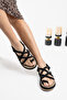 Women's Straw Black Flip Flops Summer Sports Sandals - 2