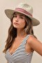 Knitted Textured Pink Striped Straw Panama Hat - Cream - 3