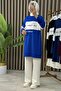 Printed Aycan Set Crystal Fabric Women's Cobalt Blue Casual Sports Two-Piece Set with Pants