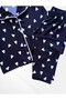 Girl's Milan Fabric Lycra Navy Blue Heart Patterned White Piping Shirt Collar Buttoned Pajama Set - 4