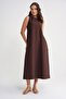 4690 Women's Crew Neck Zero Sleeve Midi Parachute Dress Brown - 4