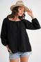 4707 Women's Gathered Collar Sleeve Elastic Loose Muslin Blouse Black - 3