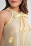 4719 Women's Floral Detailed Transparent Tie-Up Blouse Yellow - 6