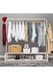 Clothing Garment Rack with Wheels And Bottom Shelves, 2-Tier Entryway Metal Coat Rack And Shoe Bench - 4