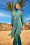 Green Full Covered Swimsuit – Belted Design, Water Drainage and 4 Piece Set M2523-1 - 7