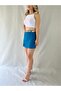 Blue Woven Short Skirt with Double Slit Belt and Back Skirt Look - 4