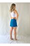 Blue Woven Short Skirt with Double Slit Belt and Back Skirt Look - 6