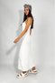 Women's Sandy Fabric Rope Strap Solid Color Fitted/Fitted Tight Stretchy Comfortable Wrap Long Dress Ecru - 5