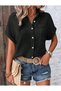 Trend Women's Pocket Detailed Short Sleeve Muslin Fabric Shirt