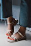 Soft Gold Metal Ring Detailed Ribbed Sandals - 7