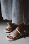 Soft Gold Metal Ring Detailed Ribbed Sandals - 4