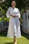 Italian White V-Neck Ruffle Sleeve Lined Sequin Sequin Detail Lace Silk Woven Dress 128 55 - 6