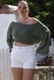 Organic Cotton Khaki Boat Neck Flounced Sleeve Washed Dirty Stitched Casual Muslin Crop Woven Blouse 38 80