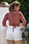 Organic Cotton Dusty Rose Double Breasted Collar 3/4 Sleeve Tie-Up Washable Casual Crop Woven Blouse 40 60 - 2