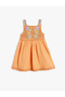 Butterfly Embroidery Detail Square Neck A-Line Cotton Strappy Dress