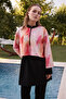 Women's Hijab Pink Brush Printed Full Covered 3 Piece Swimsuit Set - 6