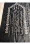 White and Gray Flower Motif Machine Embroidery Etamine Fabric Single Prayer Rug