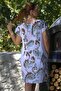 Italian White Boat Neck Low Sleeve Shawl Pattern Casual Linen Woven Dress with Hidden Pocket 100 65 - 2