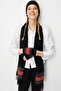 Women's Wool Kaşkol with Jacquard Tassels on the Edges Black - 3