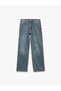 Regular Waist Straight Fit Buttoned Cotton Straight Leg Jean Trousers - Straight Fit Jean - 4