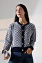 Round Neck Long Sleeve Buttoned Diamond Jacquard Patterned Furry Soft Textured Knitwear Cardigan - 3
