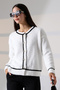 Round Neck Long Sleeve Bow Tie Button Striped Stripe Pile Soft Textured Knitwear Cardigan - 5