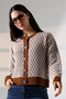 Round Neck Long Sleeve Buttoned Diamond Jacquard Patterned Furry Soft Textured Knitwear Cardigan - 5