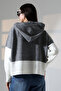 V-Neck Hooded Lace-Up Long Sleeve Two-Color Panel Button Soft Texture Design Stylish Knitwear Cardigan - 2