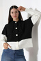 V-Neck Hooded Lace-Up Long Sleeve Two-Color Panel Button Soft Texture Design Stylish Knitwear Cardigan - 5