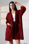 V-Neck Corded Fabric Brioche Knit Double Pocket Half 3/4 Sleeve Midi Length Winter Knit Cardigan - 5