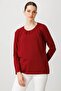 Women's O-Neck Lace Flower Embroidered Ligral Blouse V. Rot - 4