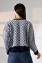 Round Neck Long Sleeve Buttoned Diamond Jacquard Patterned Furry Soft Textured Knitwear Cardigan - 2